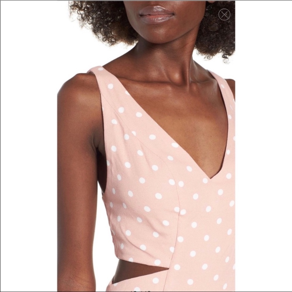 afrm pink polka dot dress AFRM halter neck ruffle maxi dress in pink polka dot